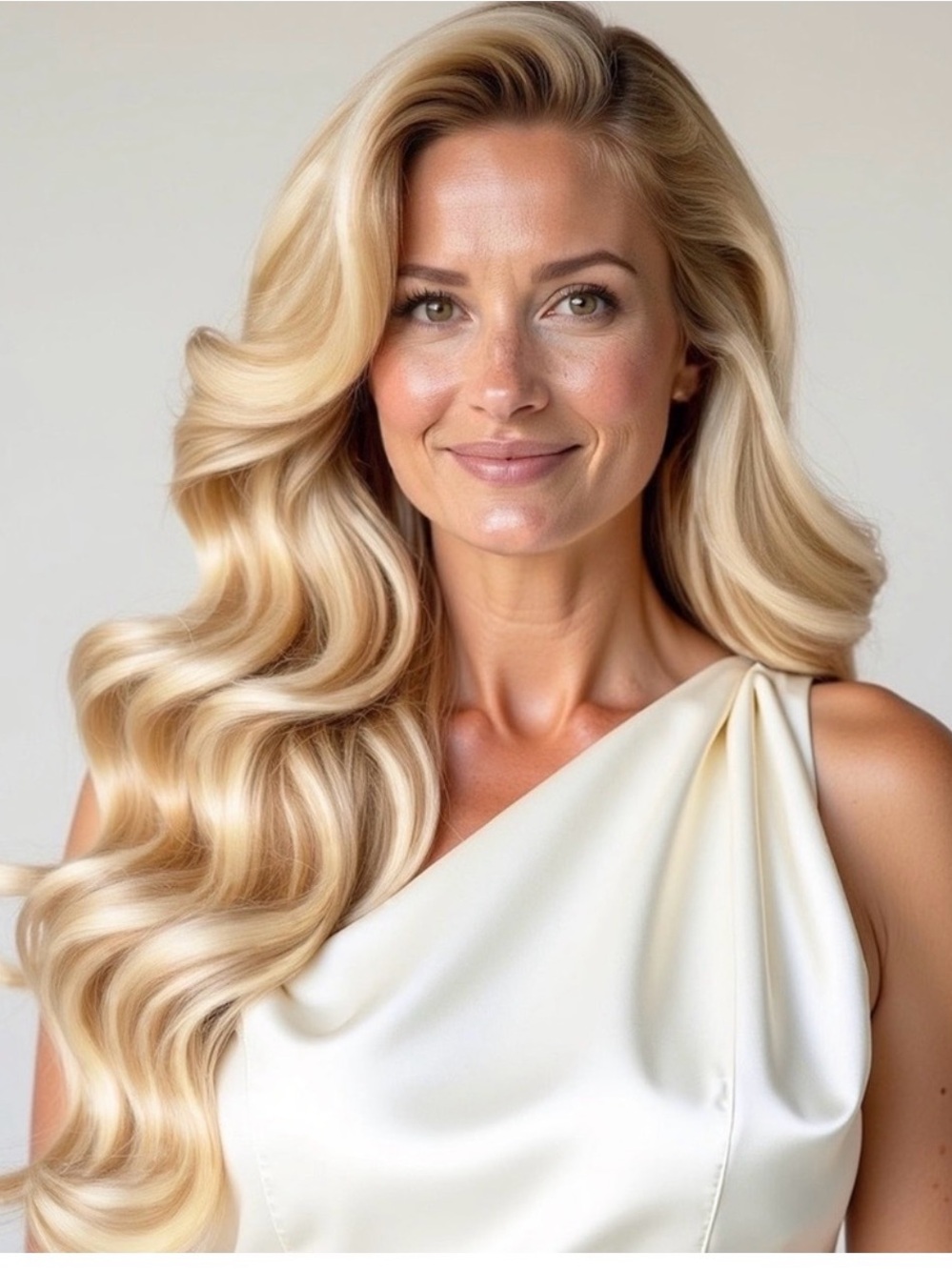 Silky Blonde Waves Women’s Hair Styling by